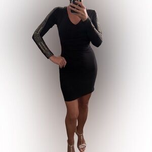 NWT Guess Black Long-Sleeve Mini Dress with Silver Embellished Sleeves